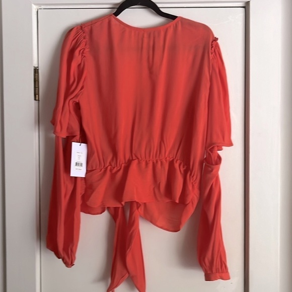 Bailey 44 Taj Long Sleeve Crinkle Texture Front Tie Cut Out Top Orange L - Picture 5 of 11